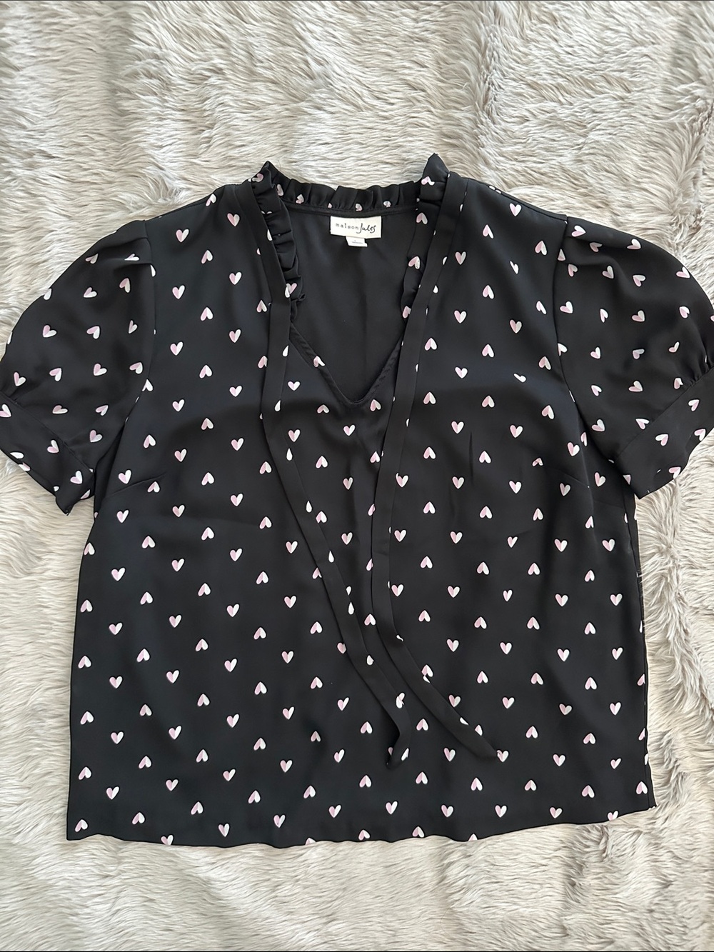 Maison Jules Heart Print Tie-Front Blouse